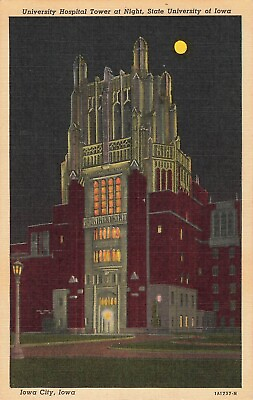 #ad Postcard University Hospital Tower at Night University of Iowa in Iowa City Iowa $3.32