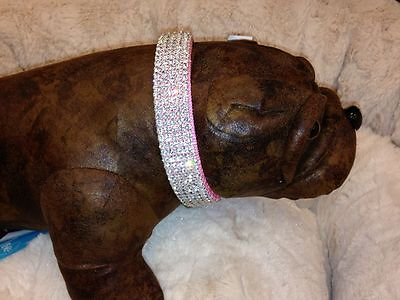 Pink With Clear Crystal Rhinestone Dog Collar Fits 15 26quot; Necks $55.00