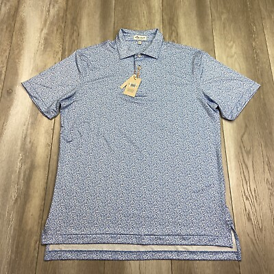 #ad Peter Millar Summer Comfort Polo Shirt Mens Medium Blue Feather Crown Sport NEW $68.84