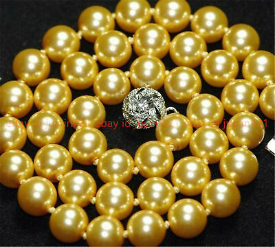 #ad 8 10 12mm Gold Yellow South Sea Shell Pearl Round Beads Necklace 18#x27;#x27; AAA $3.79