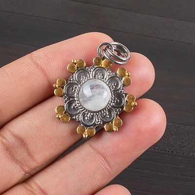 #ad Natural Rainbow Moonstone Gemstone Pendant White 925 Sterling Silver Jewelry $13.95