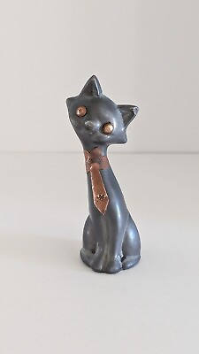 #ad Vintage MCM Cat Figurines Pewter Brass Neckties Metal Ware Hong Kong Kitten B $19.95