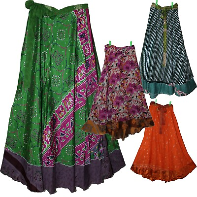 #ad Vintage Reversible Silk Sari Wrap Skirt Hippie Chic Cover up Dress Ethnic Boho $24.99