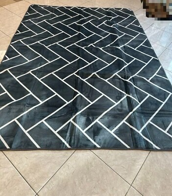 #ad 104x76#x27;#x27; Gray amp;White Striped Area Rugs Modern Geometric Indoor and Outdoor Rug $23.99