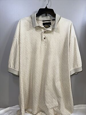#ad Greg Norman Mens XXL Polo Shirt Beige Short Sleeve Pocket Play Dry Geometric $24.95