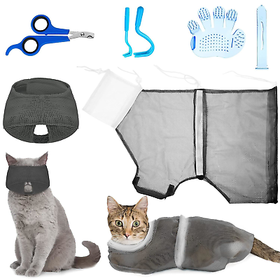#ad 5 Pieces Cat Bathing Bag Set Cat Grooming Bag Adjustable Pet Shower Net Bag Cat $20.85