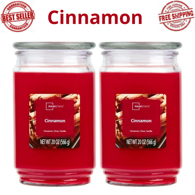 #ad PACK OF 2 Cinnamon Scented Single Wick Large Glass Jar Candle 20 oz $16.99