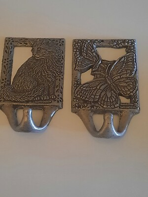 1993 Carson Pewter Butterfly And Cat Hangers With Hooks $14.99