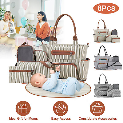 #ad 8pcs Set Baby Diaper Bags Case Portable Mummy Bag Tote Handbag Organizer Travel $36.29