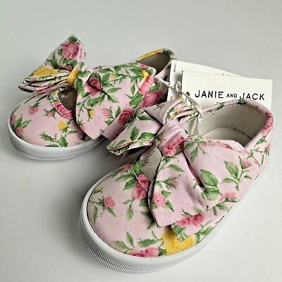 #ad Janie and Jack Pink Marshmallow Floral Bow Sneaker $17.99