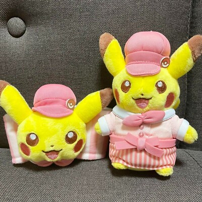 #ad Pokemon Cafe Pikachu Sleeve Plush Mascot Pikachu Suit Used Japan Limited set of2 $61.65