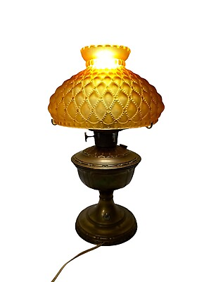 #ad Antique Wired Lamp Brass With Glass Amber Shade 18quot; Aladdin No. 11 Chicago USA $99.95