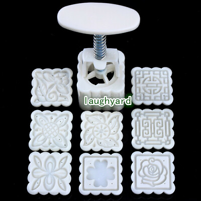 #ad 2021Moon cake Pastry cookies Square Shape mold hand pressure 50g 1 Barrel 8Stamp $16.99