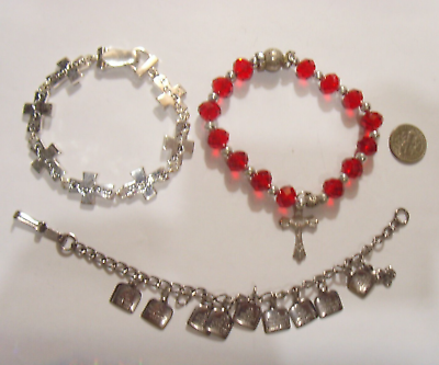 #ad 3 vintage religious christian charms bracelets lot 52637 $37.99