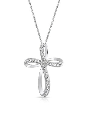 #ad Brilliance Fine Jewelry Sterling Silver 1 10 Carat Diamond Cross Pendant $40.38