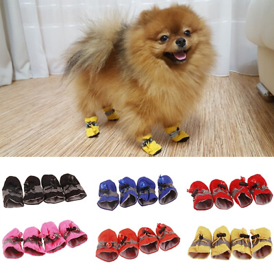 #ad 4Pcs Waterproof Pet Non Slip Shoes Winter Dog Cat Snow Boots Warm Puppy Supplies AU $7.59