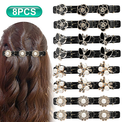 8X Sparkling Crystal Stone Braided Hair Clips Duckbill with Rhinestone for Women $9.98