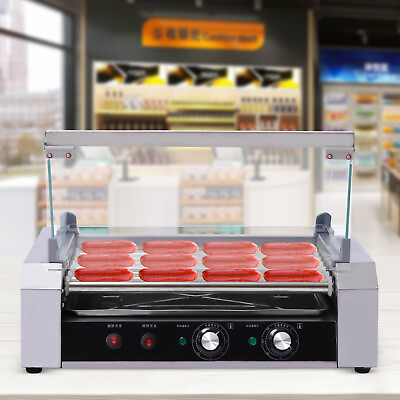 #ad Commercial Electric 18 Hot Dogs Machine 7 Roller Warmer Non stick Grill Cooker $127.30
