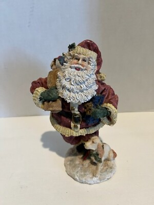 #ad Vintage 1993 Santa With Dog Polyresin Figurine Christmas Holidays $19.99