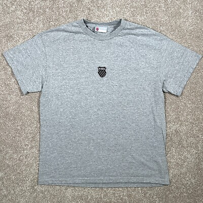 #ad Vintage Y2k K Swiss Gray Center Logo Short Sleeve Tennis Shirt Mens Size Large $18.95