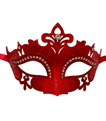#ad Red Mardi Gras Princess Crystal Masquerade Mask Laser Cut Prom $9.99