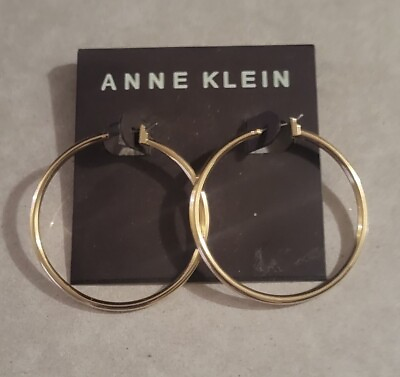 #ad Anne Klein Gold Earrings Hoop Style Rings Loops Circles Round Self Closing 1.5quot; $6.95
