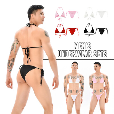 #ad Mens Lingerie Bra Top Set Panties Sissy Underwear Thongs Briefs Gay G String $9.29
