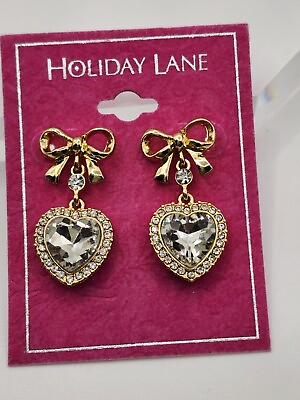 #ad New Holiday Lane Gold Tone Heart Christmas Bow Drop Dangle Earrings $12.99