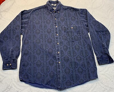 #ad Windsor Shirt Company Vtg Blue Floral Exotic Print Button Down Long Sleeve Sz L $24.99
