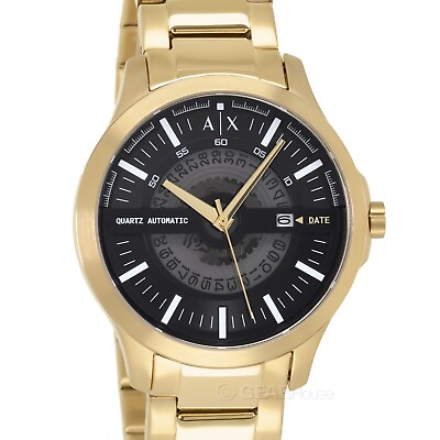 #ad Armani Exchange Mens Automatic Quartz Watch Black Gray Dial Gold Stainless Steel $95.63