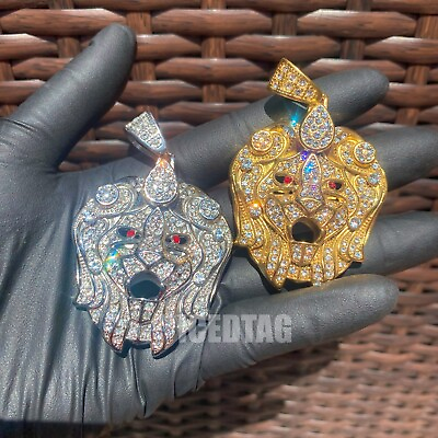 #ad HIP HOP ICED BUST DOWN GOLD PT LION HEAD STAINLESS STEEL BLING OUT CHARM PENDANT $21.99