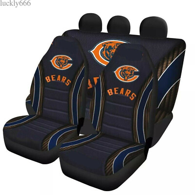 #ad US Chicago Bears Car Seat Covers Front Rear 5 Seats Pickup Auto Seats Protectors $61.74