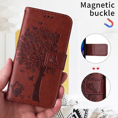 #ad Cute Tree Cat Magnetic Closure Wallet PU Leather Cover For Samsung iphone Moto $7.48