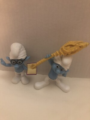 #ad Lot of 2 Smurfs McDonalds Happy Meal Figures Brainy Clumsy Toy Peyo 2011 $4.74