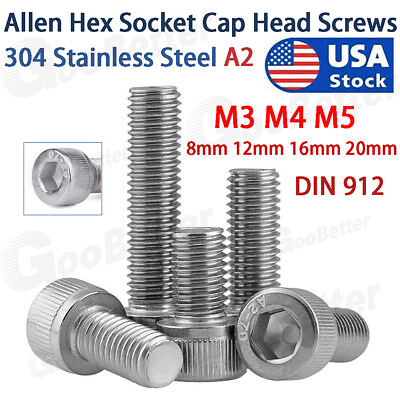 #ad M3 M4 M5 Stainless Steel Allen Hex Socket Cap Head Screws Bolts DIN912 8mm 20mm $5.11