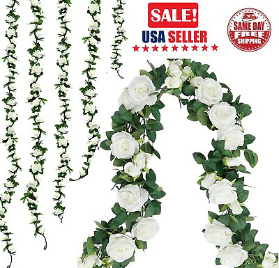 #ad 6× Garland Wall Artificial Hanging Rose Flowers Vine 7.5 Ft Wedding Home Decor $16.99
