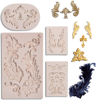 #ad Baroque Silicone Fondant Molds 4 Pack Scrolls Baroque Feather Crown Corner Mo $25.51