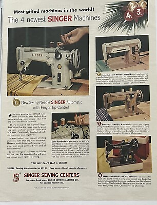 #ad Vtg 1960s Singer Sewing Machine Automatic Print Ad Seamstress Dress Maker $9.99