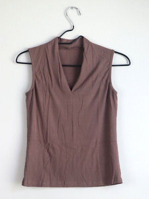 #ad tank top for women v neck sleeveless blouse stretch women#x27;s top dark coffee L $12.09