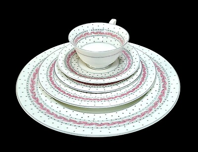 #ad ROYAL WORCESTER Alpine Pink Dishes Place Setting Plates Cup Pink Dots England $49.99