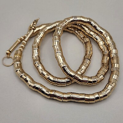 #ad Vtg Tube Snake Spine Necklace Mod 70s Brutalist Gold Tone Coil Long RARE 28quot; $24.99