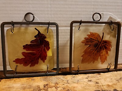 #ad Fall Decor Glass Leaves Wall Hanging NWT Lot Of 2.Unique $15.00