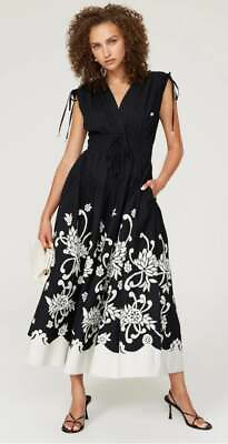 #ad Rtr sz 14 Derek Lam 10 Crosby Fama black midi floral embroidery dress tie sleeve $45.00