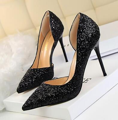 #ad Women#x27;s Evening Sequin Stilettos Shoes Pointy Toe Party 9.5CM High Heel Fashion $52.27