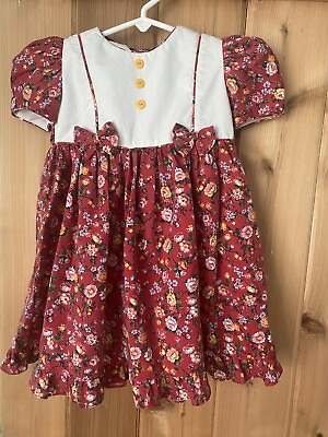 #ad Vintage Size 3t Vintage Girls Red Floral Dress Baby Fashion toddler Girl $15.00