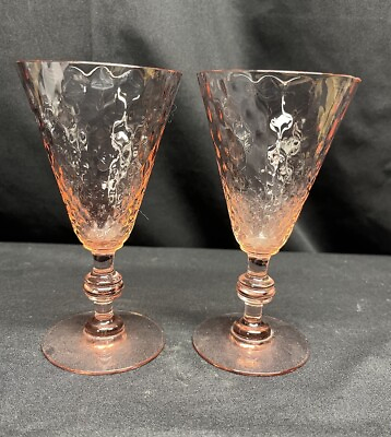 #ad 2 Vintage Pink Depression Glass Wine Glasses Pre Owned Chipped SEE PICTURES $18.00