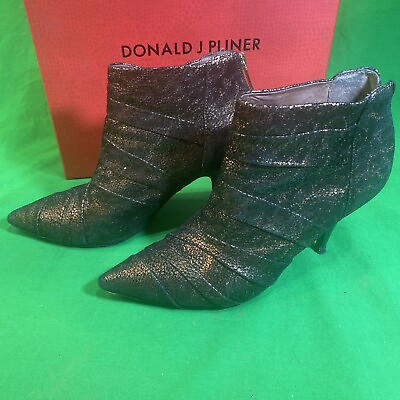 #ad DONALD J PLINER Bronze Bronze Cracked Metallic Ankle Boots 6.5 M $43.00