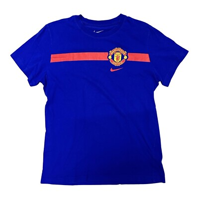 #ad Nike Manchester United Blue Logo T Shirt Sz L Large Slim Fit $6.99
