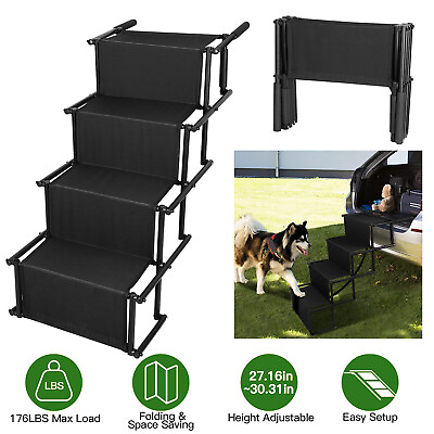 #ad Dog Stairs Foldable 4 Steps Pet Dog Ramps Ladder Adjustable for Auto Car SUV $43.99
