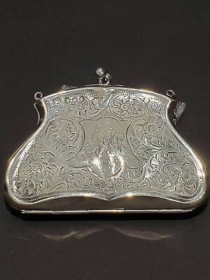 #ad ANTIQUE 1917 BIRMINGHAM STERLING SILVER COIN PURSE G. N. ENGRAVED C $290.00